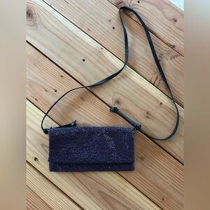 Brand new free people beaded handbag clutch with leather strap